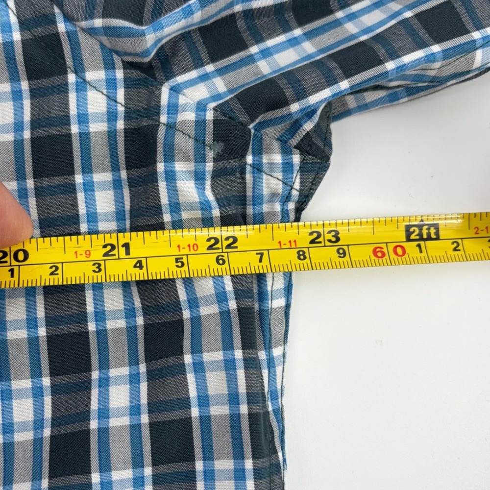 Banana Republic Mens Tailored‎ Fit Non Iron Plaid Shirt Blue Black L 16-16.5 - Picture 9 of 10